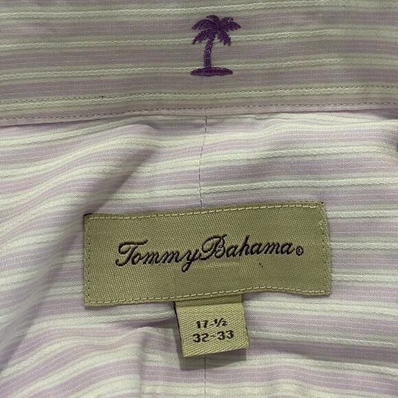 Tommy Bahama Mens Size 17.5 Striped Button Up Shirt Long Sleeve Lilac White - Picture 7 of 8